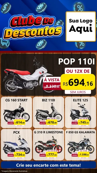 Modelo de Rede Social para Stories com o tema Clube de Descontos para Concessionaria de Motos