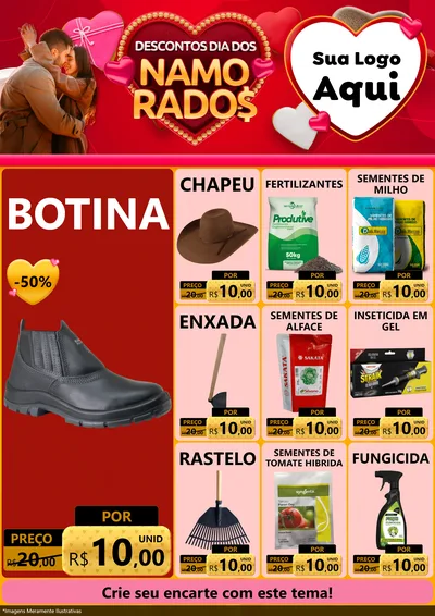 Modelo de Encarte para Encarte A4 Vertical com o tema Descontos Dia dos Namorados para Agropecuária