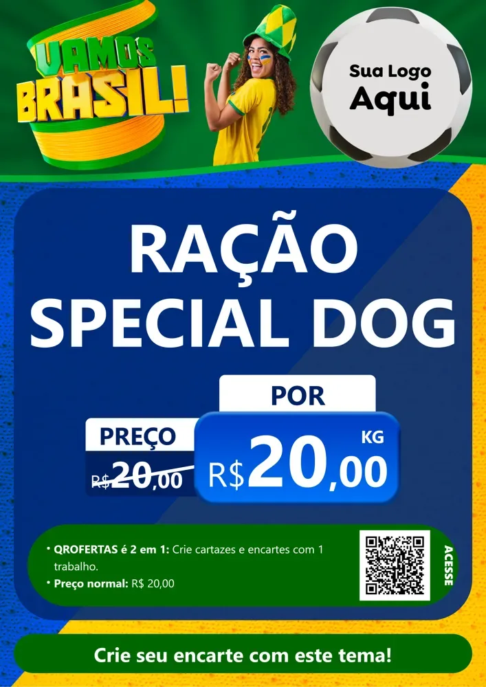 Modelo de Cartaz para Cartaz A4 Vertical com o tema Vamos Brasil - Copa para Pet Shop
