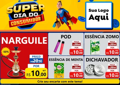 Modelo de Encarte para Encarte A4 Horizontal com o tema Super Dia do Consumidor para Tabacaria