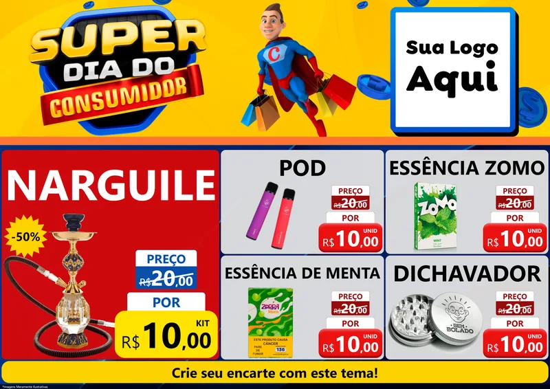Modelo de Encarte para Encarte A4 Horizontal com o tema Super Dia do Consumidor para Tabacaria