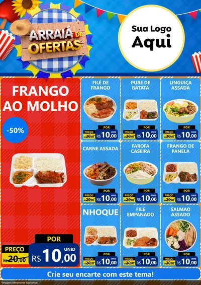 Modelo de Encarte para Encarte A4 Vertical com o tema Arraiá de Ofertas para Restaurante
