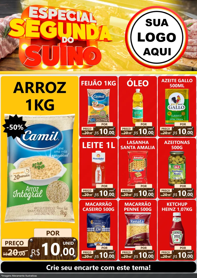 Modelo de Encarte para Encarte A4 Vertical com o tema Especial Segunda do Suíno para Supermercado