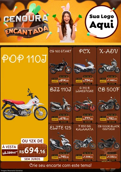 Modelo de Encarte para Encarte A4 Vertical com o tema Cenoura Encantada - Páscoa para Concessionaria de Motos