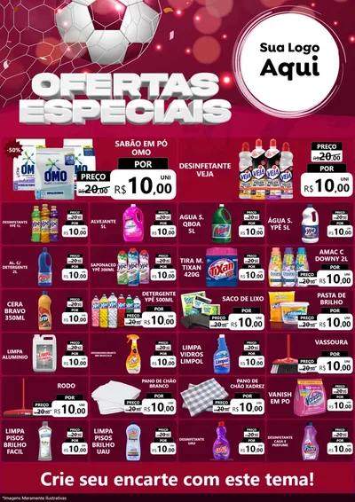 Modelo de Encarte para Encarte A4 Vertical com o tema Ofertas Especiais - Futebol para Produtos de Limpeza