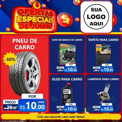 Modelo de Rede Social para Feed Facebook com o tema Ofertas Especiais de Junho para Auto peças