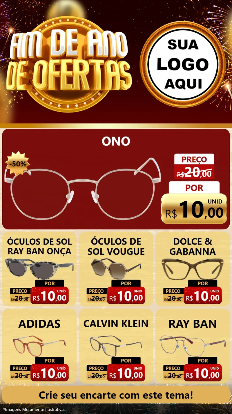 Modelo de Rede Social para Stories com o tema Fim de Ano de Ofertas para Óticas