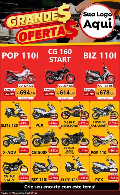 Modelo de Encarte para Encarte Grande com o tema Grandes Ofertas - Autopeças para Concessionaria de Motos