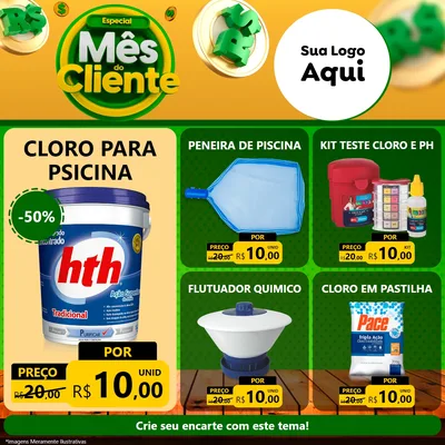 Modelo de Rede Social para Feed Facebook com o tema Especial Mês do Cliente para Produtos para Piscina