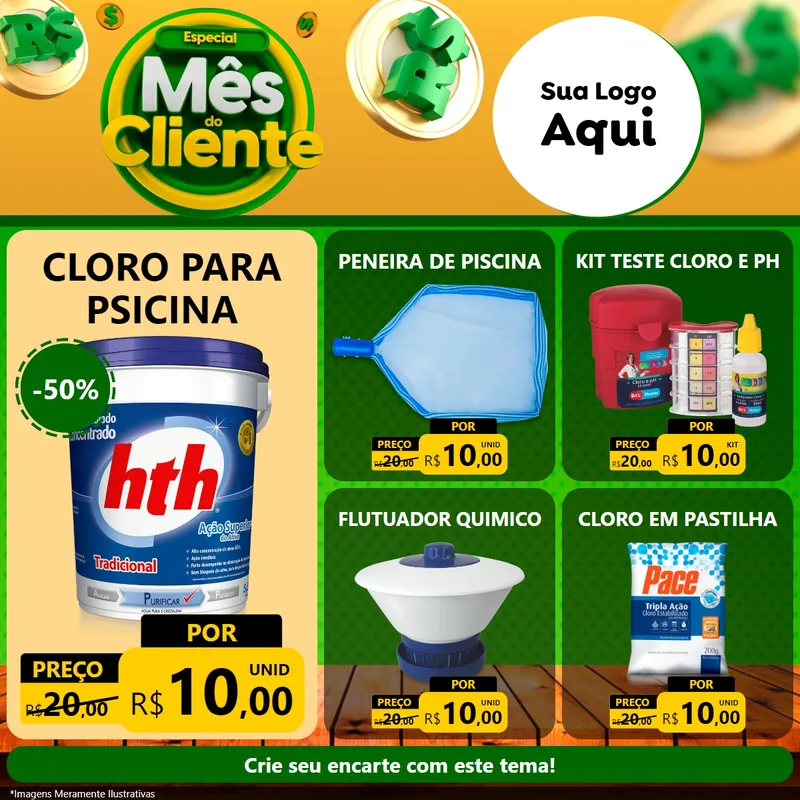 Modelo de Rede Social para Feed Facebook com o tema Especial Mês do Cliente para Produtos para Piscina