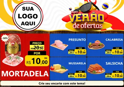 Modelo de Encarte para Encarte A4 Horizontal com o tema Super Verão de Ofertas para Frios e Laticínios