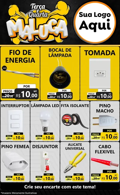 Modelo de Encarte para Encarte Grande com o tema Terça e Quarta Maluca para Materiais Elétricos