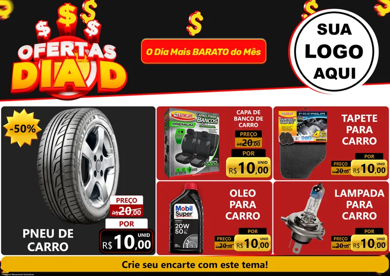Modelo de Encarte para Encarte A4 Horizontal com o tema Ofertas Dia D para Auto peças