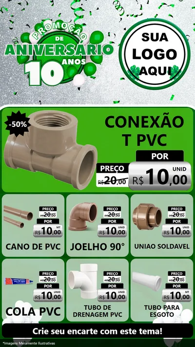 Modelo de Rede Social para Stories com o tema Promoção de Aniversário - 10 Anos para Tubos e conexões