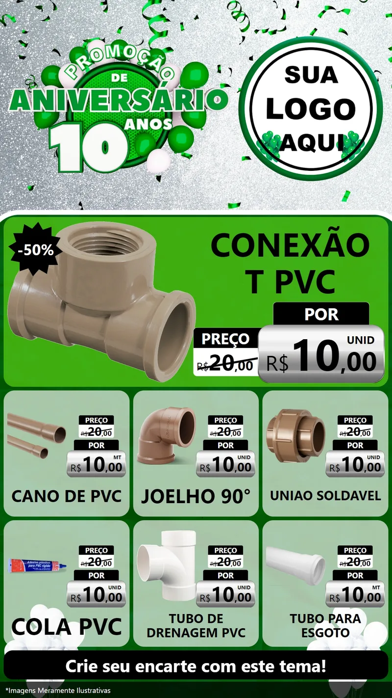 Modelo de Rede Social para Stories com o tema Promoção de Aniversário - 10 Anos para Tubos e conexões