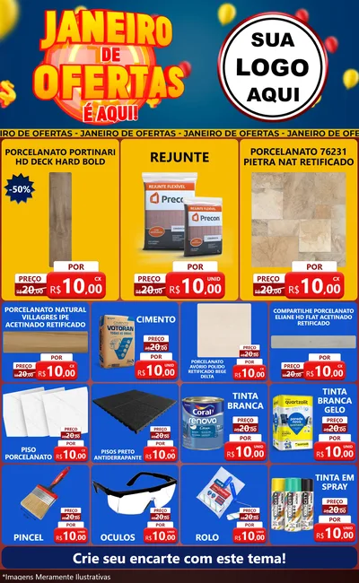 Modelo de Encarte para Encarte Grande com o tema Janeiro de Ofertas É Aqui! para Pisos e revestimentos