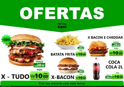 Modelo de Encarte para Encarte A4 Horizontal com o tema Ofertas Verde Cartaz para Hamburgueria
