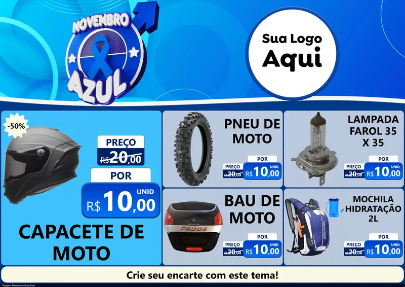Modelo de Encarte para Encarte A4 Horizontal com o tema Novembro Azul para Moto peças