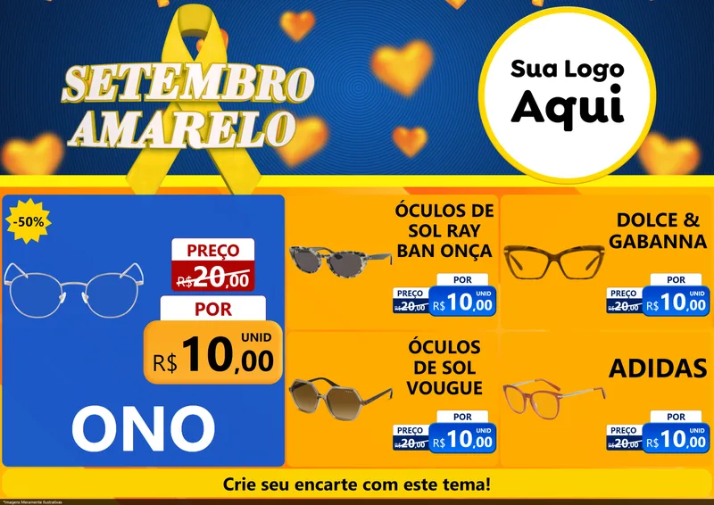 Modelo de Encarte para Encarte A4 Horizontal com o tema Setembro Amarelo para Óticas