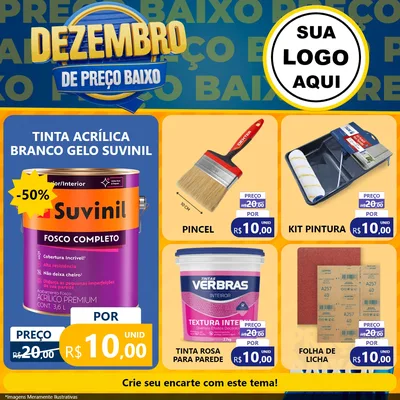 Modelo de Rede Social para Feed Facebook com o tema Dezembro de Preço Baixo para Tintas e Ferramentas