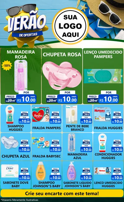 Modelo de Encarte para Encarte Grande com o tema Verão de Ofertas para Bebês