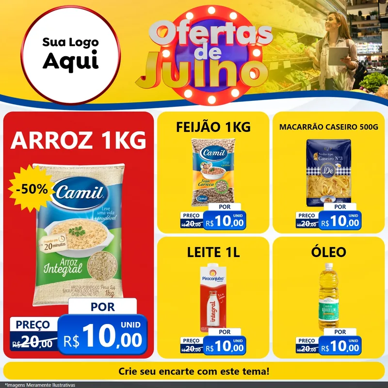 Modelo de Rede Social para Feed Facebook com o tema Ofertas de Julho para Supermercado