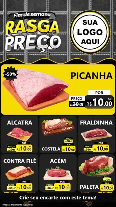 Modelo de Rede Social para Stories com o tema Fim de Semana Rasga Preço para Açougue