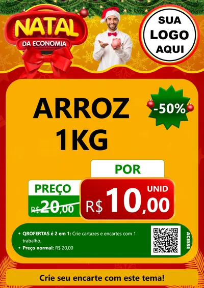Modelo de Cartaz para Cartaz A4 Vertical com o tema Natal da Economia para Supermercado