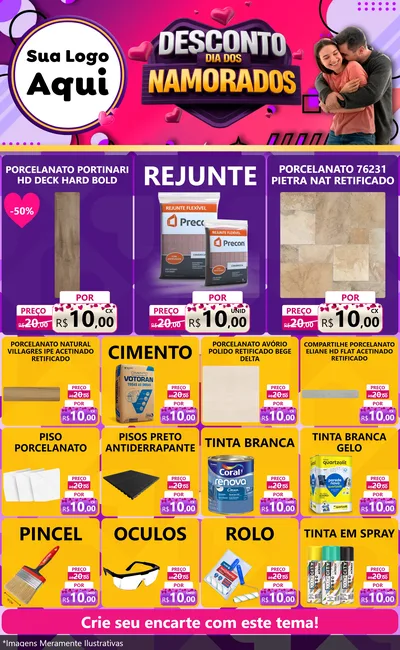 Modelo de Encarte para Encarte Grande com o tema Desconto Dia dos Namorados para Pisos e revestimentos