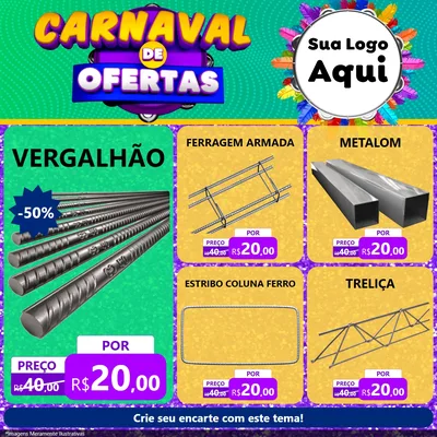 Modelo de Rede Social para Feed Facebook com o tema Carnaval de Ofertas para Ferragens