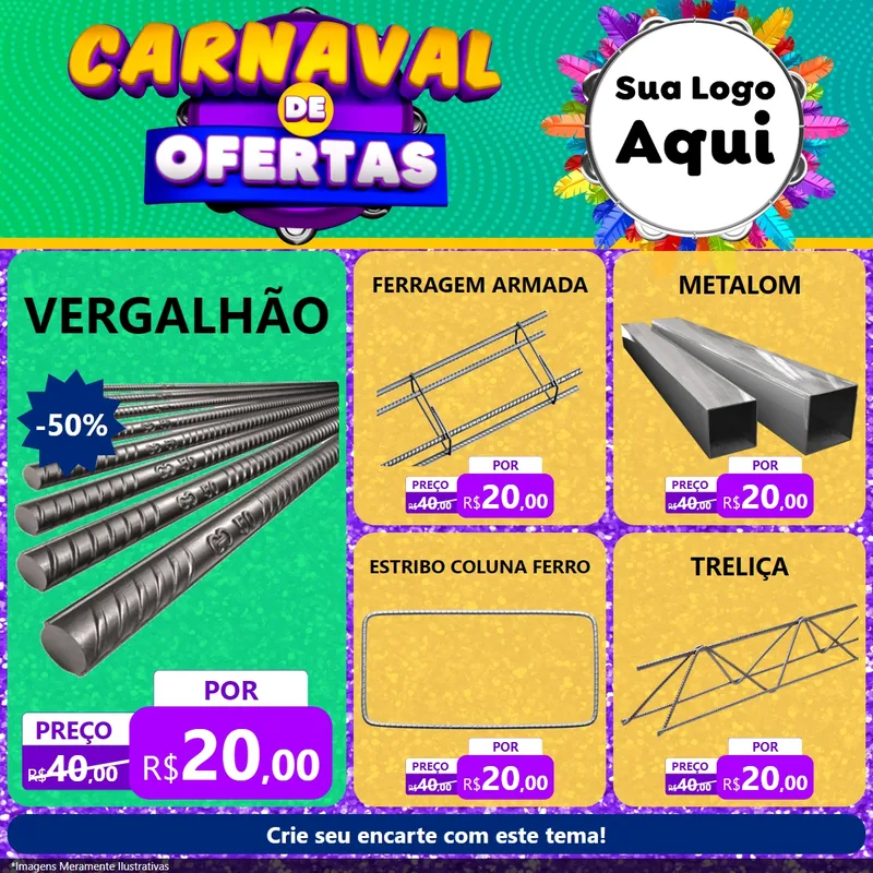 Modelo de Rede Social para Feed Facebook com o tema Carnaval de Ofertas para Ferragens