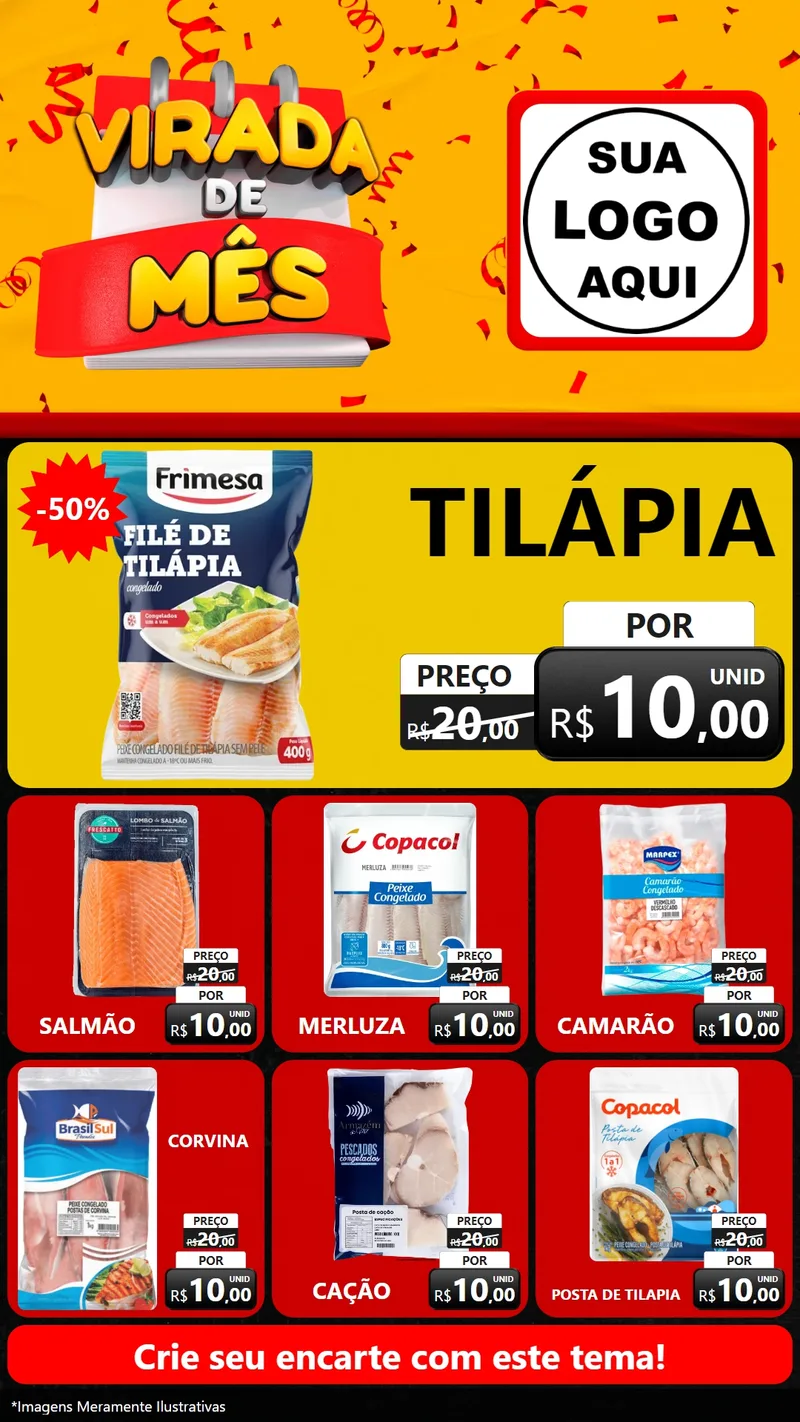 Modelo de Rede Social para Stories com o tema Virada de Mês para Peixaria