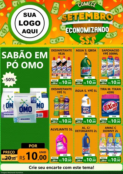 Modelo de Encarte para Encarte A4 Vertical com o tema Comece Setembro Economizando para Produtos de Limpeza