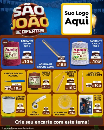 Modelo de Rede Social para Feed Instagram com o tema São João Ofertas Imbatíveis! - Junina para Armarinho e Aviamentos