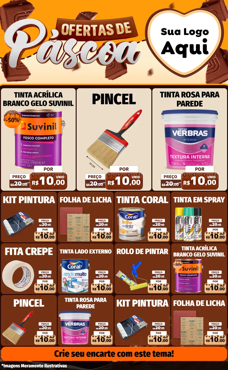 Modelo de Encarte para Encarte Grande com o tema Ofertas de Páscoa para Tintas e Ferramentas