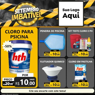 Modelo de Rede Social para Feed Facebook com o tema Setembro Imbatível para Produtos para Piscina
