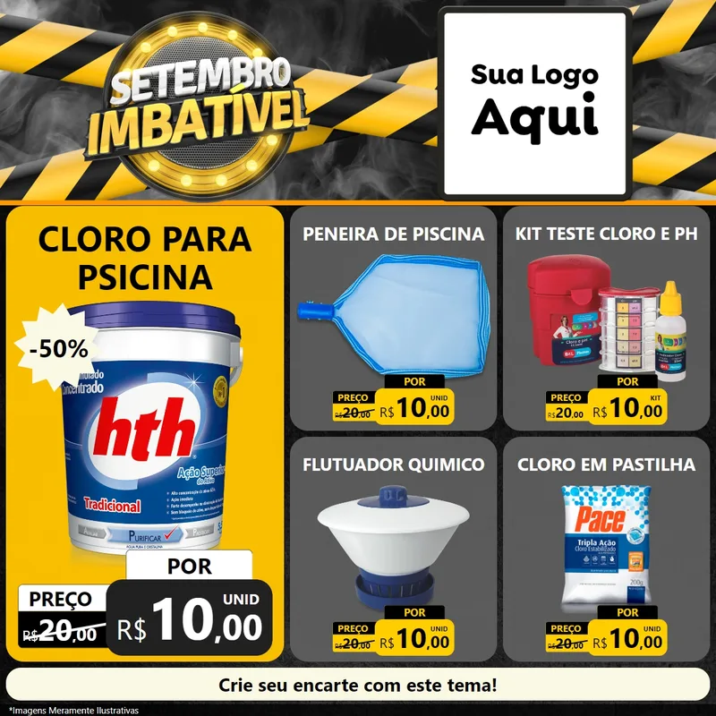 Modelo de Rede Social para Feed Facebook com o tema Setembro Imbatível para Produtos para Piscina