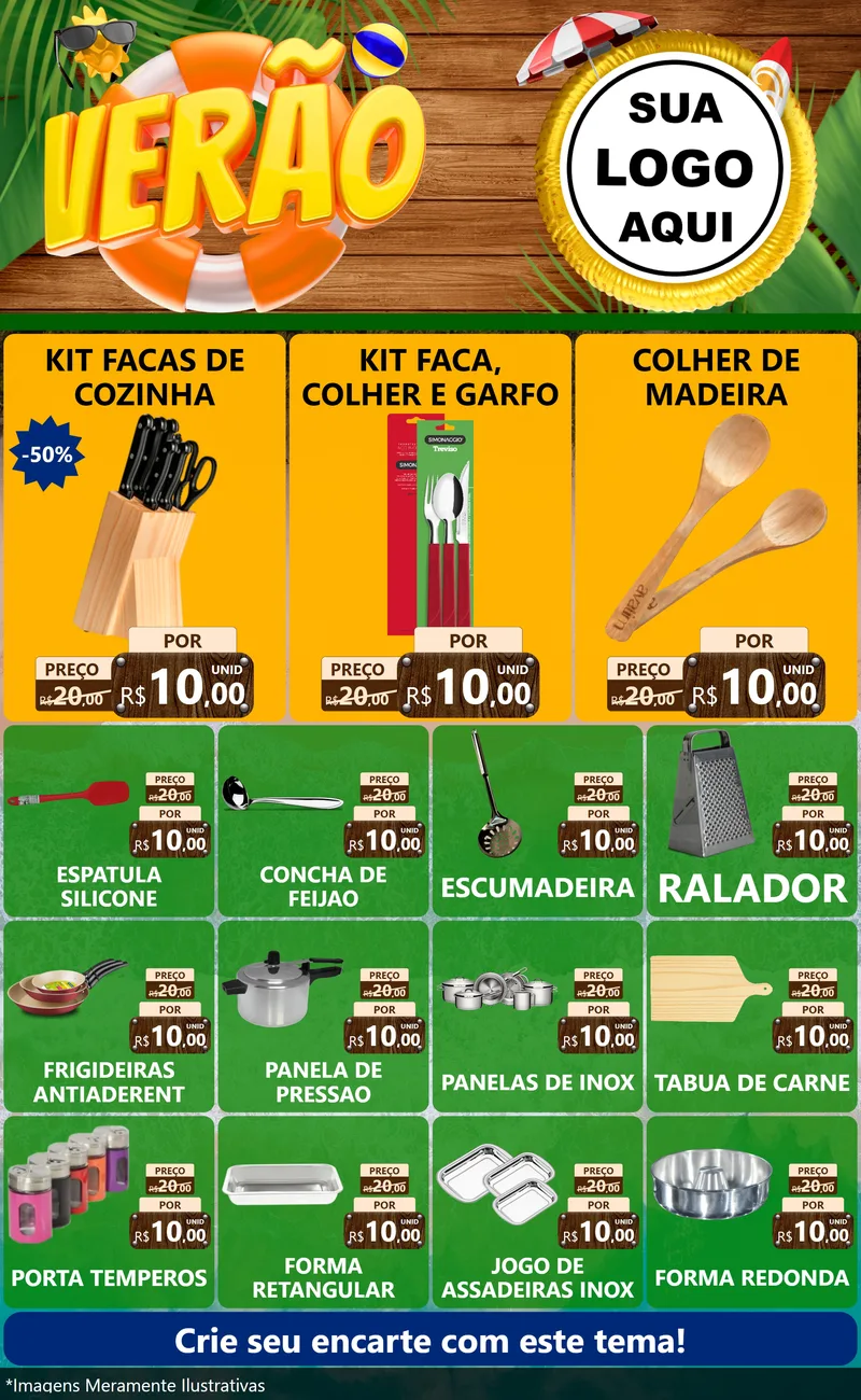 Modelo de Encarte para Encarte Grande com o tema Verão para Utilidades Domésticas