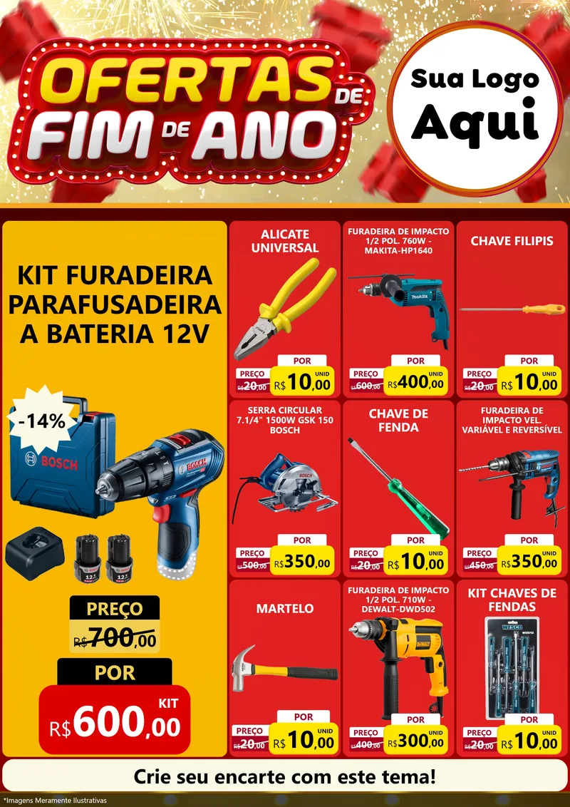 Modelo de Encarte para Encarte A4 Vertical com o tema Ofertas de Fim de Ano para Maquinas e Ferramentas