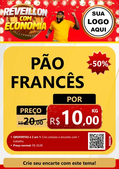 Modelo de Cartaz para Cartaz A4 Vertical com o tema Réveillon com Economia para Padaria