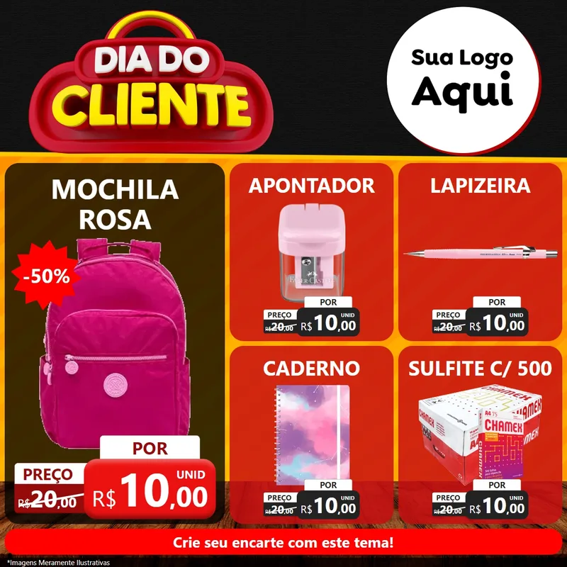 Modelo de Rede Social para Feed Facebook com o tema Dia do Cliente para Papelaria