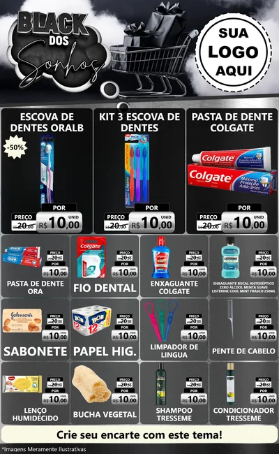 Modelo de Encarte para Encarte Grande com o tema Black dos Sonhos para Higiene Pessoal