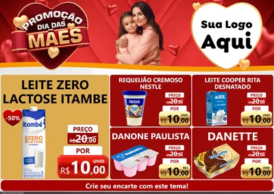 Modelo de Encarte para Encarte A4 Horizontal com o tema Promoção Dia das Mães para Frios e Laticínios