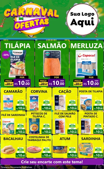 Modelo de Encarte para Encarte Grande com o tema Carnaval de Ofertas para Peixaria