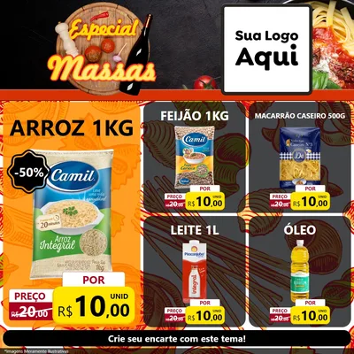 Modelo de Rede Social para Feed Facebook com o tema Especial Massas para Supermercado