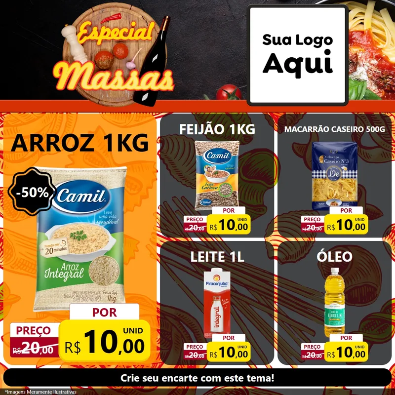 Modelo de Rede Social para Feed Facebook com o tema Especial Massas para Supermercado