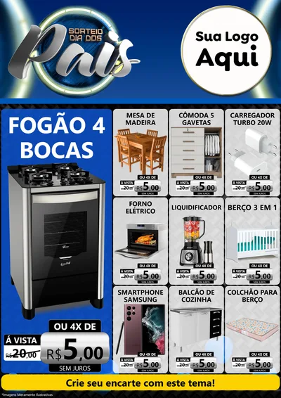 Modelo de Encarte para Encarte A4 Vertical com o tema Sorteio Dia Dos Pais para Móveis e Eletro