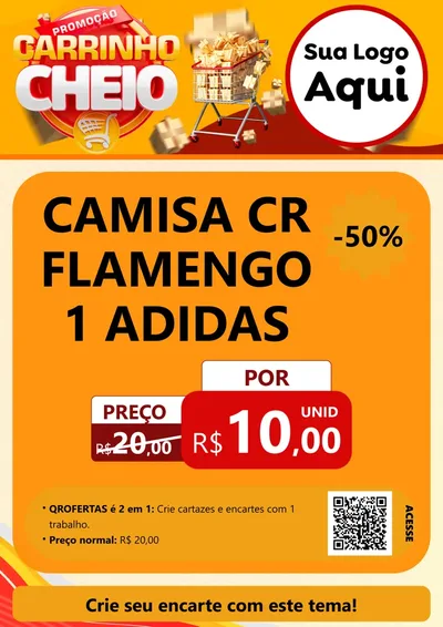 Modelo de Cartaz para Cartaz A4 Vertical com o tema Promoção carrinho cheio para Roupas e acessórios