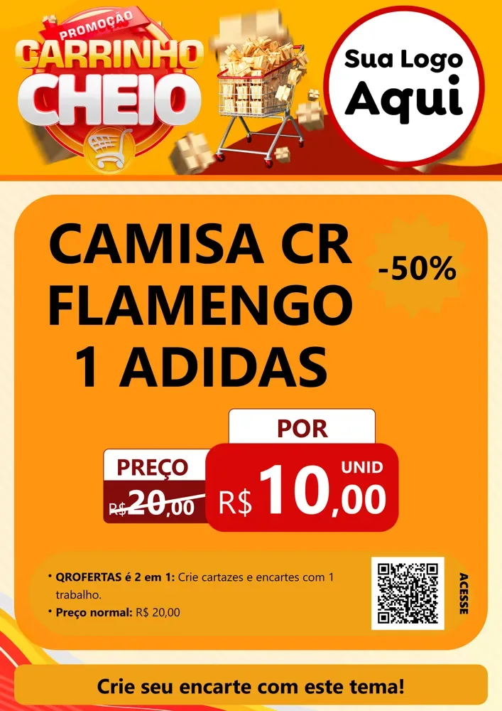Modelo de Cartaz para Cartaz A4 Vertical com o tema Promoção carrinho cheio para Roupas e acessórios