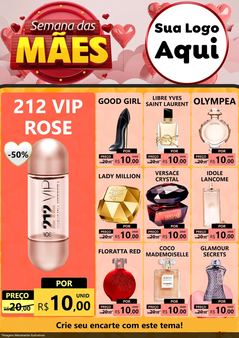 Modelo de Encarte para Encarte A4 Vertical com o tema Semana das Mães para Perfumes